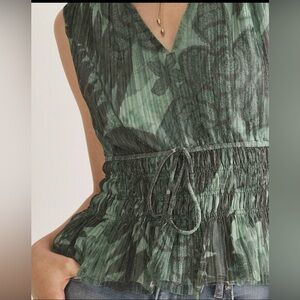 White House Black Market Metallic Mesh V-neck Top